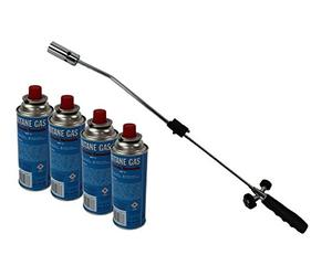 DKB Brûleur à mauvaises herbes avec raccord à baïonnette - Brûleur à gaz - Allumage piézo - Désherbeur - Brûleur à flamme individuel ou avec gaz (brûleur de mauvaises herbes avec 4 cartouches de gaz)
