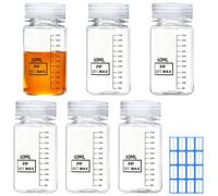 DKBT Lot de 6 bouteilles en plastique à col large avec graduation - 60 ml - Bouteilles de laboratoire vides - Anti-fuite - Transparentes - En polyéthylène haute densité
