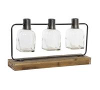 DKD Home Decor Vase Noir Naturel métal Verre Bois de Paulownia 49 x 11 x 27 cm (3 pièces)