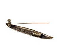 Dkh435 Porte-encens décoratif en métal avec motif de bateau de pêcheur Style zen vintage pour aromathérapie et méditation Noir 21,7 x 3,9 x 3,6 cm