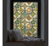 dktie Film décoratif pour fenêtre, peinture sur verre, statique, adhésif, verre dépoli, motifs de cercles, protège la vie privée, autocollant pour fenêtre (Jaune, 90 x 300 cm)