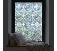 dktie Film décoratif pour fenêtre, peinture sur verre, statique, adhésif, verre dépoli, motifs en cercles, protège la vie privée, autocollant pour fenêtre (Bleu clair, 44,5 x 200 cm)