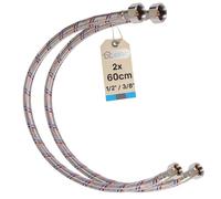 DL-pro Lot de 2 tuyaux flexibles de 60 cm - 1/2" vers 3/8" - Tuyau de raccordement pour robinetterie/vanne d'équerre