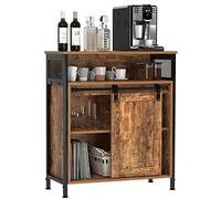 DlandHome Buffet de Salle à Manger avec Porte Coulissante, Placard de Cuisine Bas, Meuble de Rangement Salon avec Étagère, Commode Armoire de Rangement Bureau Rustique Marron/Noir