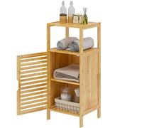 DlandHome Meuble Bas Colonne Armoire 36 x 32.5 x 85CM - 1 Rangement 1 Porte (1 Étagère) Meuble de Rangement Salon en Bambou pour Salon, Cuisine, Couloir Chambre et Salle de Bain
