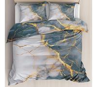 DlaQoryx Parure de Lit 220x240 cm Marbre Blanc Doré Bleu Housse de Couette Luxe Moderne, Ensemble Literie Microfibre Douce, Housse Couette avec 2 Taies d'oreiller 65x65 cm