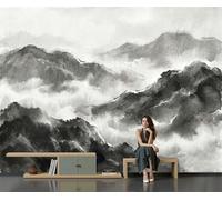 DLERFLOVR 3D Soie Papier Peint Panoramique Pics Brumeux 300x210cm XXL Tableaux Muraux Conception Artistique Du Paysage Décoration Murale pour Salon, Chambre d'enfants, Étude, Gris Clair