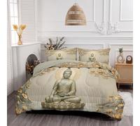 DLERFLOVR Couette 200x200cm 4 Saisons Relief Inspiré Zen pour lit 2 Personnes | Couette Statue Bouddha Arbre La Bodhi Tempérée en Microfibre, Réversible, sans Housse avec 2 Taies d'oreiller