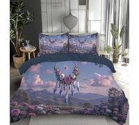 DLERFLOVR Housse de Couette 220x240cm avec 2 Taies d'oreiller 65x65 cm Attrape-Rêves À Fleurs Plumes Parure de Lit Paysage Fantastique Ensembles de Housses de Couette pour 2 Personnes, Bleu