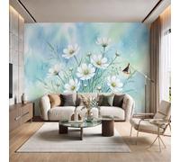 DLERFLOVR Magnifique Style Floral Aquarelle Papier Peint Photo Panoramique, Cosmos Fresque Murale Décoration Murale Pour Salon Chambre D'Enfants, Restaurant, TV Fond, 450x315cm
