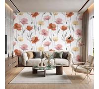 DLERFLOVR Papier Peint Aquarelle Pastorale, Papier Peint Panoramique Fleur De Cosmos, Soie Poster Murale pour Salon Chambre d'Enfant Bureau Décoration Murale,400x280cm, Blanc Ivoire