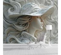 DLERFLOVR Papier Peint Panoramique 300x210cm Tapisserie de Soie Belle Femme XXL Tableaux Muraux Visage En Relief Décoration Murale pour Chambre Salon D'Enfant, Gris Clair