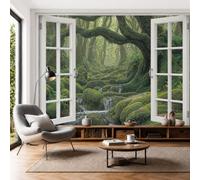 DLERFLOVR Papier Peint Panoramique 3D 200x140cm Papier Peint Arbre Ancien Moussu Tapisserie Poster Geant Mural Royaume Secret De La Forêt Primitive pour Salon Chambre Décoration Murale, Vert Foncé