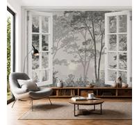 DLERFLOVR Papier Peint Panoramique Forêt D'Arbres, 250x175cm Photo Décoration Murale Vue Rétro Sur La Forêt Poster Mural Soie Tapisserie Décorative pour Salon Chambre Fond TV Décor, Gris Clair