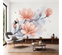 DLERFLOVR Papier Peint Panoramique Luxe Et Élégance Discrets, 200x140cm Fresque Murale Magnolia À L'Aquarelle Poster Mural Décoration Murale Fond pour Salon, Chambre d'enfant, Chambre, Orange