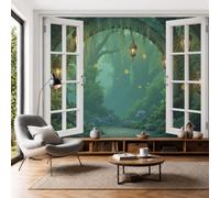 DLERFLOVR Papier Peint Panoramique Royaume Secret De Retro Firefly, Papier Peint Forêt Magique Soie Tapisserie Bleu-Vert Décoration Murale pour Salon, Chambre, Bureau, Salle à Manger 300x210cm