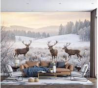 DLERFLOVR Papier Peint Panoramique Soie, 450x315cm Grandes Poster Wapiti Fresque Murale Prairies Gelées Tapisserie Photo Décoration Murale pour Salon, Chambre, Fond TV, Gris Clair