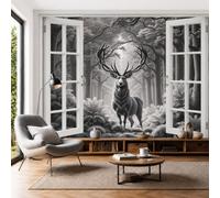 DLERFLOVR Papier Peint Soie Minimaliste Haut De Gamme, 200x140cm Papier Peint Panoramique Cerf Mouflon Fresque Murale, Décoration Murale pour Bureau Salon Canapé Chambre, Gris Foncé