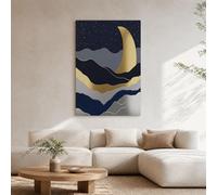 DLERFLOVR Tableau Decoration Murale Salon, 50x70cm Géométrie Minimaliste Impression sur Toile Wave Hill Affiche Mural Décoratif pour Chambre, Bureau, Salle à Manger, Gris Foncé, Sans Cadre