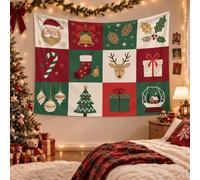 DLERFLOVR Tapisserie Murale Aesthetic Grille De Noël Couverture Murales, 230x180 cm | Tenture Murale Père Noël Cloche Pomme De Pin Décoration Murales Tissu Pour Chambre à Coucher, Salon, Dortoir