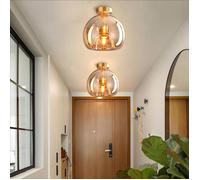 DLGLOLIN 2X Plafonnier Industriel en Verre Ambré E27 Luminaire Vintage, Plafonnier Globe Semi-Encastré Éclairage du Milieu du