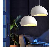 DLGLOLIN 2X Suspension Vintage Lustre de Milieu du Siècle, Abat-jour en Résine de Dôme Blanc Ø40cm, E27 Luminaire de Couloir Salon