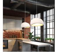 DLGLOLIN 2X Suspension Vintage Lustre de Milieu du Siècle, Abat-jour en Résine de Dôme Blanc Ø60cm, E27 Luminaire de Couloir Salon