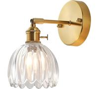 DLGLOLIN Applique Murale Fleur Vintage Laiton Doré et Verre avec Interrupteur Lampe Murale Vintage E27 Luminaire Murale pour Salle de Bain Chambre Salon Cuisine