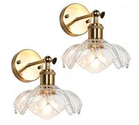 DLGLOLIN Lots de 2 Applique Murale Vintage en Verre, Forme de Fleur Lampe Murale Réglable à 180° E27 Luminaire Murale Décorative pour Chambre, Salle de Bain, Couloir