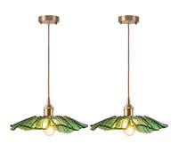 DLGLOLIN Lots de 2 Suspension Luminaire Fleurs Créatif Verte Vintage Lustre en Abat-jour en Verre E27 Lampe Suspendues Déco Plafonnier pour Cuisine Salle à Manger Chambre