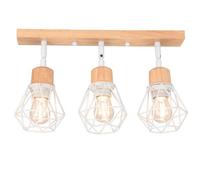 DLGLOLIN Plafonnier 3 Spots Orientable Éclairage Plafond en Bois Métal Cage Suspension Luminaire Vintage Industriel Blanche E27 Lustre pour Salon Chambre Cuisine