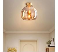DLGLOLIN Plafonnier Industriel en Verre Ambré, E27 Luminaire Vintage, Plafonnier Globe Semi-Encastré, Éclairage du Milieu du Siècle