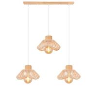 DLGLOLIN Suspension Luminaire en Bambou Tressée 3 Lumières Lampe Suspendue Boho Style Intérieur Lustre Salon en Rotin Vintage Bois Plafonnier pour Chambre Couloir Cuisine Café