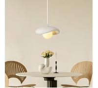DLGLOLIN Suspension Vintage Lustre de Milieu du Siècle, E27 Luminaire Abat-jour en PVC Ø20cm Imitant le Grain de la Pierre, Blanc