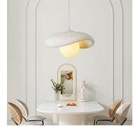 DLGLOLIN Suspension Vintage Lustre de Milieu du Siècle, E27 Luminaire Abat-jour en PVC Ø30cm Imitant le Grain de la Pierre, Blanc