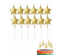 DLPRK Bougies d'Anniversaire Étoiles 5 Branches Dorées, 12 Pcs, Combustion Uniforme Sans Fumée, Pied Stabilisateur, Idéales Pour Gâteaux Enfants & Célébrations