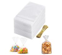 DLPRK Sacs en Cellophane 100 Pièces 15x25 cm - Sachet Bonbons Transparent avec Cravates Torsadées, Fond Plat Sécurisé Conserve la Fraîcheur Parfait Fêtes et Cadeaux