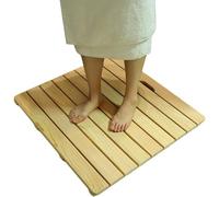 DMBBSAPBSH Caillebotis de Douche, Tapis de Douche en Teck, Tapis de Bain en Bois carré, Tapis de Douche en Bois for Sauna, Spa, Piscine, Baignoire(80x80cm)