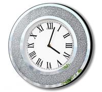 DMDFIRST Horloge Miroir Ronde argentée Brillante 30,5 cm Glam Sparkle Scintillement Horloge Murale pour décoration Murale Miroir en Verre argenté Décoration d'intérieur Piles AA Non incluses