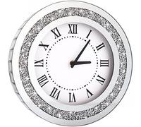 DMDFIRST Horloge Murale Ronde argentée 30,5 cm avec Strass Scintillants pour décoration Murale, Miroir en Verre argenté, décoration d'intérieur. Piles AA Non incluses.