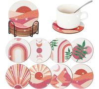 Dmiuhbl 8 pièces de sous-verres de peinture diamant avec support, kits de sous-verres de peinture diamant abstraite pour plantes, art en diamant DIY, fournitures artisanales pour débutants, adultes et