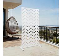 dmiuiou Paravent d'extérieur en métal blanc 90 x 183 cm | Paravent autonome avec motif feuille de saule - Pour balcon, terrasse, jardin et intérieur