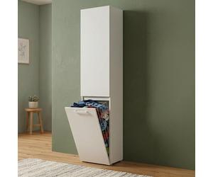 Dmora - Agapanto Armoire Polyvalente 2 Portes, buanderie 2 Portes, Colonne de Salle de Bain avec Panier à Linge, 100% Made in Italy, 45x37h195 cm, Blanc