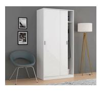 Dmora - Armoire 2 portes Alt, 100x50xh200 cm, Blanc, Panneau effet bois