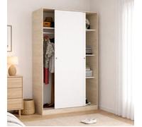 Dmora - Armoire 2 portes Alyson, 120x50xh204 cm, Blanc brillant, Chêne, Panneau effet bois