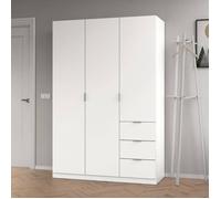 Dmora - Armoire 3 portes Ade, 135x52xh200 cm, Blanc, Panneau effet bois