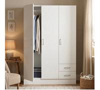 Dmora - Armoire 3 portes Anci, 120x50xh170 cm, Blanc, Panneau effet bois