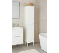 Dmora - Armoire à colonnes Hollywood, Meuble de salle de bain avec 2 portes, Armoire murale avec 2 étagères, 30x25h182 cm, Blanc brillant
