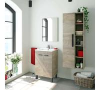 Dmora - Armoire à colonnes LosAngeles, armoire de salle de bain 1 porte, armoire murale suspendue avec 5 étagères, 51x25h135 cm, chêne