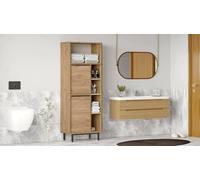 Dmora - Armoire à colonnes Mimas, Élément Mural de Salle de Bain, Armoire Haute multifonctionnelle, Meuble Polyvalente, 160x36 h45 cm, Noyer